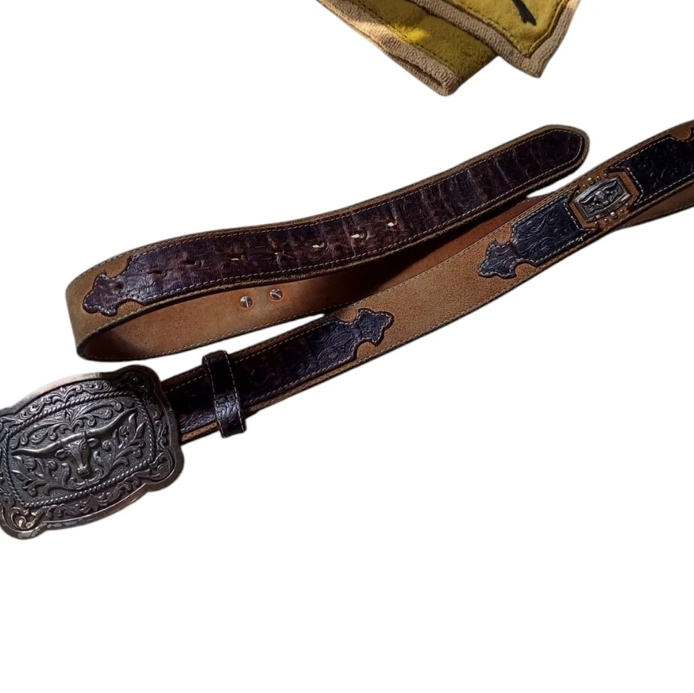 Justin Western Leather Belt With Longhorn Buckle